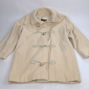 Eddie Bauer Vintage Wool Long pea Coat Creme Size Medium Lined Pockets Button